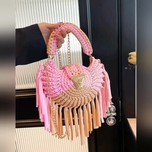 Colorblock Crochet Tassel Bag w/chain